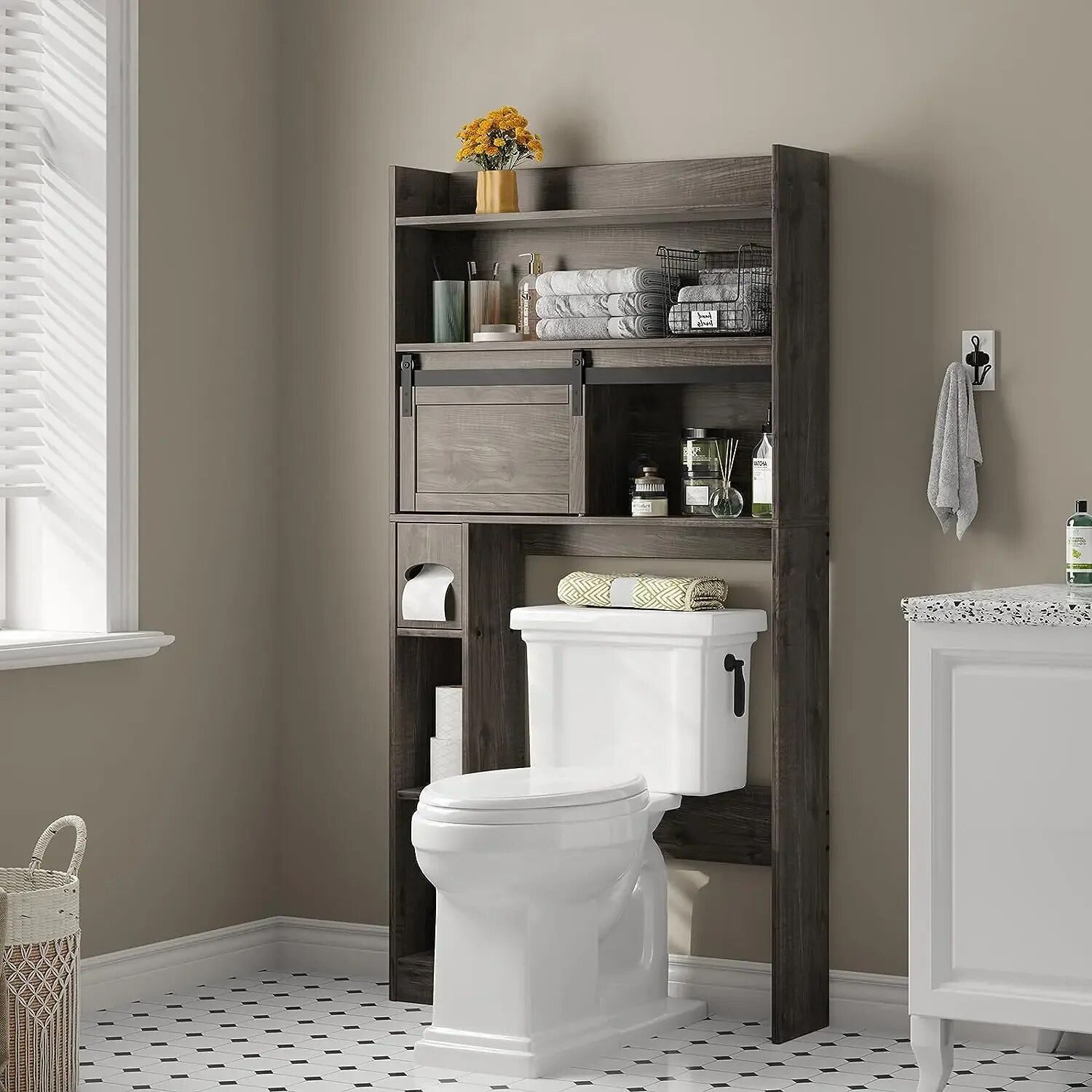 Elegance Above All: The White 6-Tier Over-the-Toilet Storage Cabinet